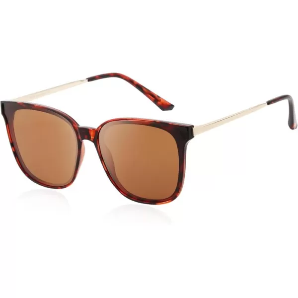 DUCO Retro Round Sunglasses for Women Vintage Polarized Woman Shades Lightweight PC Frame UV400 Protection Sun Glasses W01611 Tortoise Frame Brown Lens