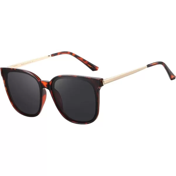 DUCO Retro Round Sunglasses for Women Vintage Polarized Woman Shades Lightweight PC Frame UV400 Protection Sun Glasses W01614 Tortoise Frame Grey Lens