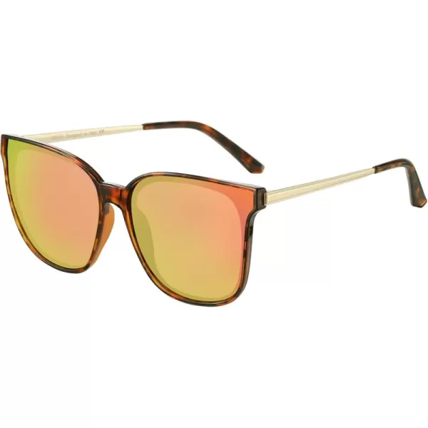 DUCO Retro Round Sunglasses for Women Vintage Polarized Woman Shades Lightweight PC Frame UV400 Protection Sun Glasses W01615 Tortoise Frame Revo Pink Lens