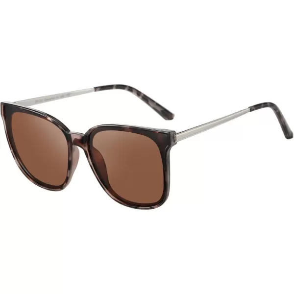 DUCO Retro Round Sunglasses for Women Vintage Polarized Woman Shades Lightweight PC Frame UV400 Protection Sun Glasses W01616 Grey Tortoise Frame Brown Lens