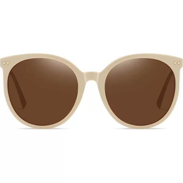 DUCO Retro Sunglasses Women Polarized Round Sun Glasses Vintage UV400 Protection Acetate Frame DC2340Beige Frame Brown Lens
