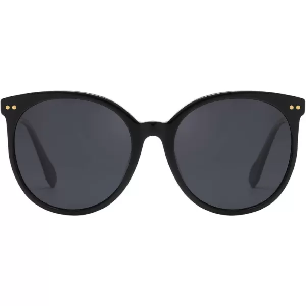 DUCO Retro Sunglasses Women Polarized Round Sun Glasses Vintage UV400 Protection Acetate Frame DC2340Black Frame Grey Lens
