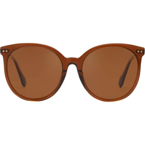 DUCO Retro Sunglasses Women Polarized Round Sun Glasses Vintage UV400 Protection Acetate Frame DC2340Brown Frame Brown Lens