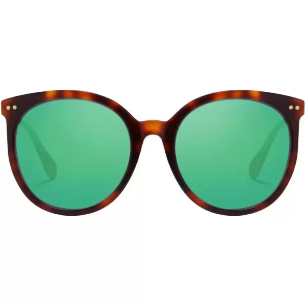 DUCO Retro Sunglasses Women Polarized Round Sun Glasses Vintage UV400 Protection Acetate Frame DC2340Tortoise Frame Revo Green Lens