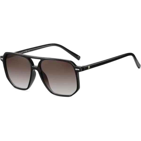 DUCO Retro Vintage Square Polarized Aviator Sunglasses Womens Mens Double Bridge Sun Glasses DC3001Black Frame Gradient Brown Lens