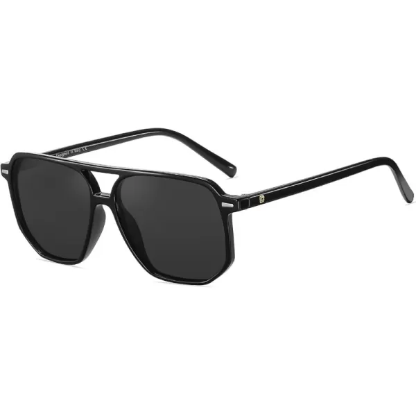 DUCO Retro Vintage Square Polarized Aviator Sunglasses Womens Mens Double Bridge Sun Glasses DC3001Black Frame Grey Lens