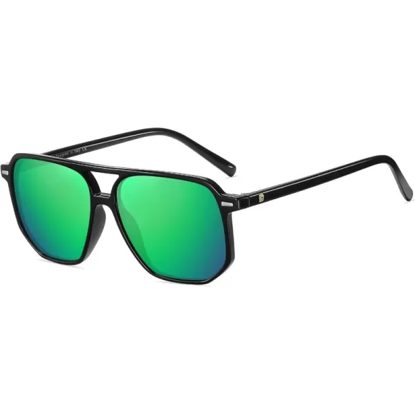 DUCO Retro Vintage Square Polarized Aviator Sunglasses Womens Mens Double Bridge Sun Glasses DC3001Black Frame Revo Green Lens