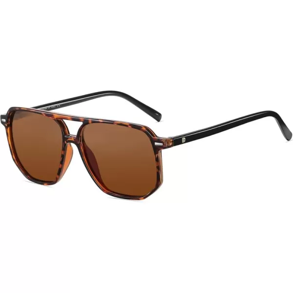 DUCO Retro Vintage Square Polarized Aviator Sunglasses Womens Mens Double Bridge Sun Glasses DC3001Brwon Tortoise Frame Brown Lens