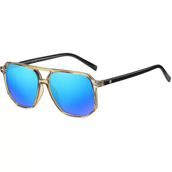DUCO Retro Vintage Square Polarized Aviator Sunglasses Womens Mens Double Bridge Sun Glasses DC3001Transparent Gold Frame Revo Blue Lens