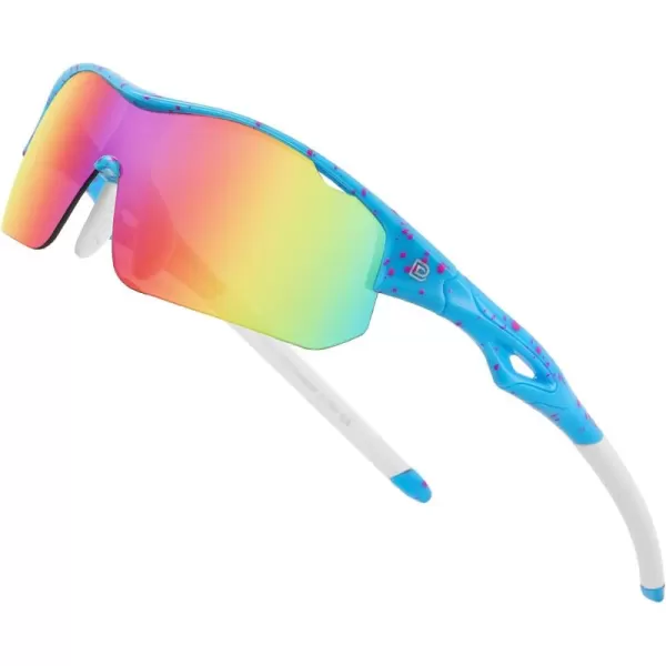 DUCO Sports Youth Baseball Sunglasses for Kids Unbreakable TR90 Frame Lightweight Sun Glasses for Boys and Girls DK261Blue Frame White Temple Revo Orange Lens