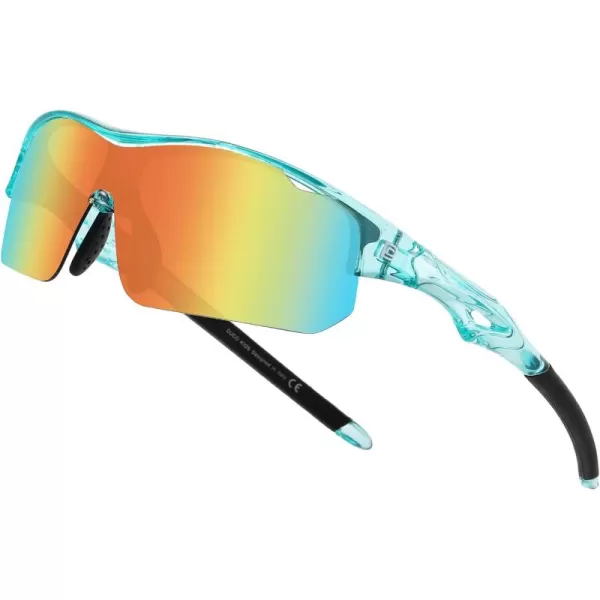 DUCO Sports Youth Baseball Sunglasses for Kids Unbreakable TR90 Frame Lightweight Sun Glasses for Boys and Girls DK261Clear Blue Frame Revo Red Lens
