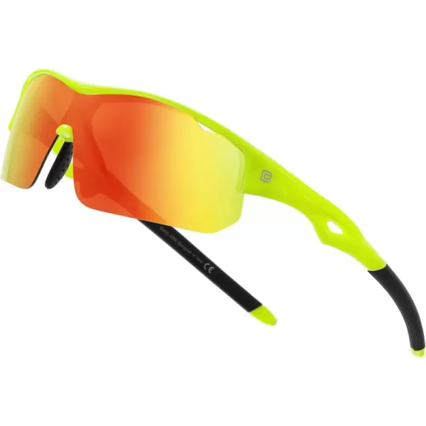 DUCO Sports Youth Baseball Sunglasses for Kids Unbreakable TR90 Frame Lightweight Sun Glasses for Boys and Girls DK261Fluore Green Frame Black Temple Revo Orange Lens