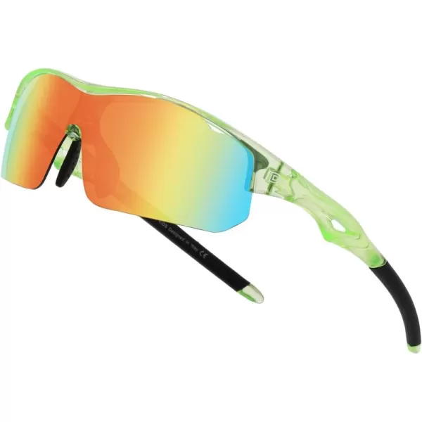 DUCO Sports Youth Baseball Sunglasses for Kids Unbreakable TR90 Frame Lightweight Sun Glasses for Boys and Girls DK261Green Frame Black Temple Revo Orange Lens