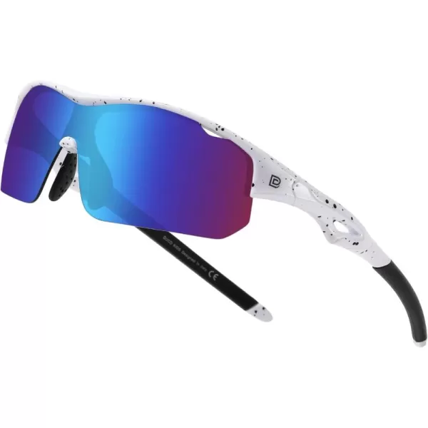 DUCO Sports Youth Baseball Sunglasses for Kids Unbreakable TR90 Frame Lightweight Sun Glasses for Boys and Girls DK261White Frame Black Dot Revo Blue Lens