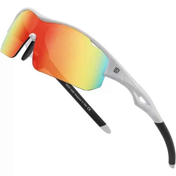 DUCO Sports Youth Baseball Sunglasses for Kids Unbreakable TR90 Frame Lightweight Sun Glasses for Boys and Girls DK261White Frame Black Temple Revo Orange Lens