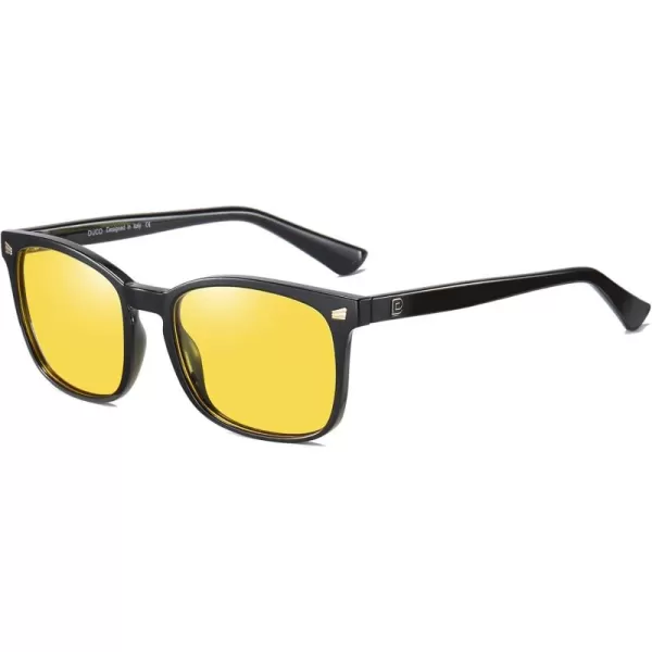 DUCO Square Night Driving Glasses for Women Men Yellow Tint Polarized Lens Anti Glare UV Protection 5201YBlack
