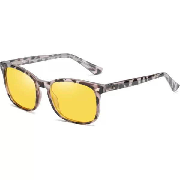 DUCO Square Night Driving Glasses for Women Men Yellow Tint Polarized Lens Anti Glare UV Protection 5201YGrey Tortoise