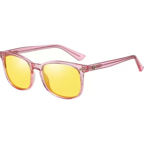 DUCO Square Night Driving Glasses for Women Men Yellow Tint Polarized Lens Anti Glare UV Protection 5201YTransparent Pink