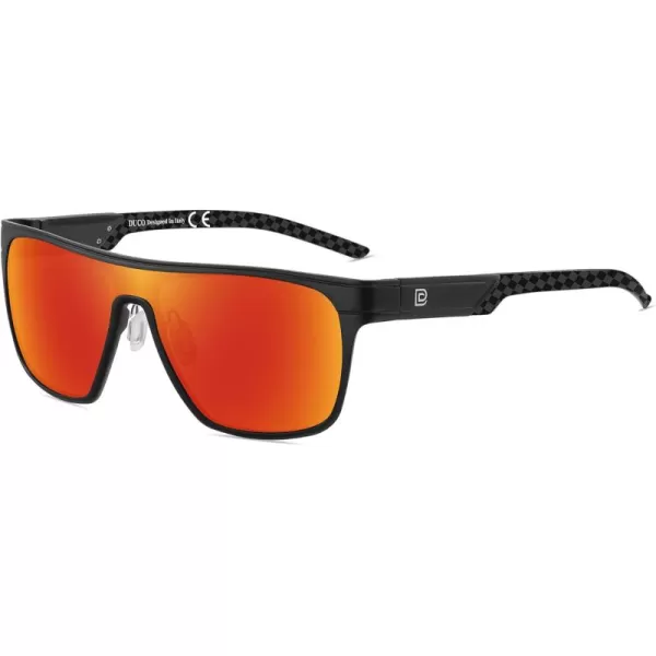 DUCO Square Polarized Sunglasses for Men Women Large Flat Top Shield Sun Glasses UV400 Protection Carbon Fiber Shades DC8230Black Frame Black Temple Revo Red Lens