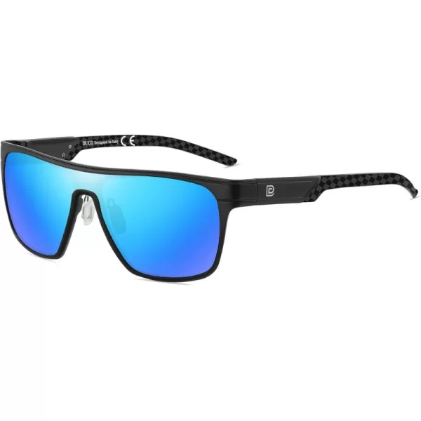 DUCO Square Polarized Sunglasses for Men Women Large Flat Top Shield Sun Glasses UV400 Protection Carbon Fiber Shades DC8230Black Frame Black Temple Revo Blue Lens