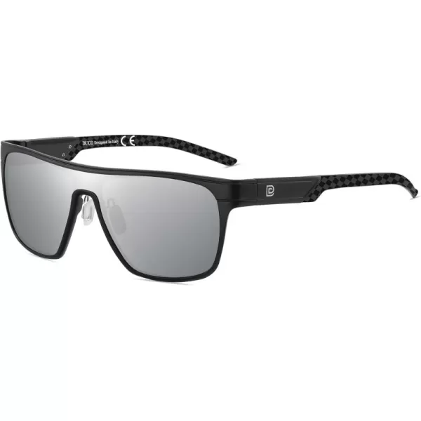 DUCO Square Polarized Sunglasses for Men Women Large Flat Top Shield Sun Glasses UV400 Protection Carbon Fiber Shades DC8230Black Frame Black Temple Silver Lens