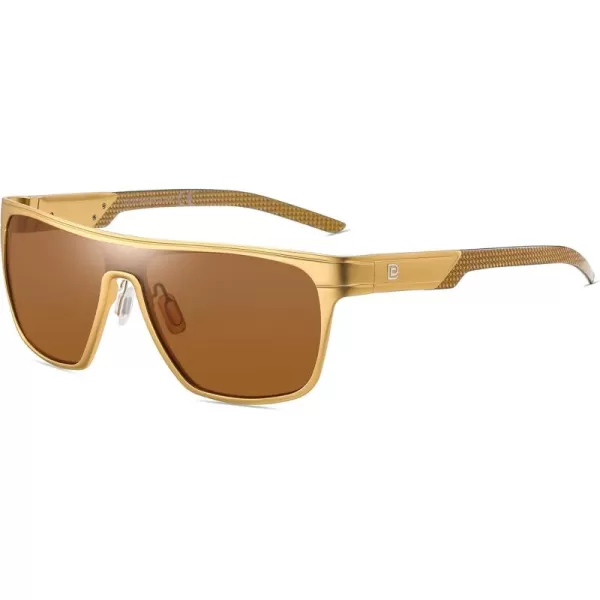 DUCO Square Polarized Sunglasses for Men Women Large Flat Top Shield Sun Glasses UV400 Protection Carbon Fiber Shades DC8230Gold Frame Gold Temple Brown Lens