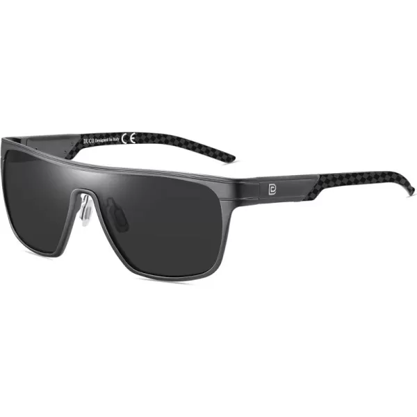 DUCO Square Polarized Sunglasses for Men Women Large Flat Top Shield Sun Glasses UV400 Protection Carbon Fiber Shades DC8230Gunmetal Frame Black Temple Grey Lens