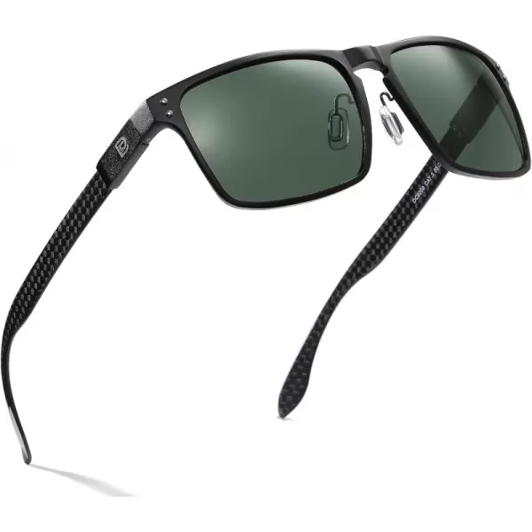 DUCO Sunglasses Men Retro Square Polarized UV Protection Carbon Fiber Sun Glasses for Fishing DC8208Black Frame Green Lens