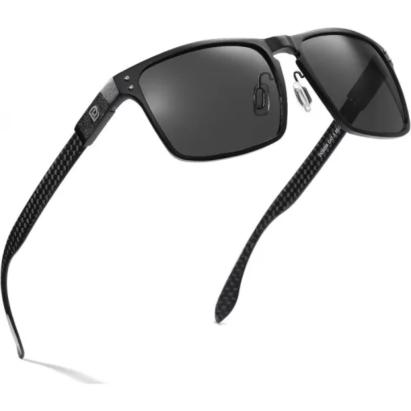 DUCO Sunglasses Men Retro Square Polarized UV Protection Carbon Fiber Sun Glasses for Fishing DC8208Black Frame Grey Lens