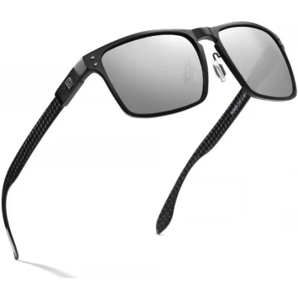 DUCO Sunglasses Men Retro Square Polarized UV Protection Carbon Fiber Sun Glasses for Fishing DC8208Black Frame Mirror Lens