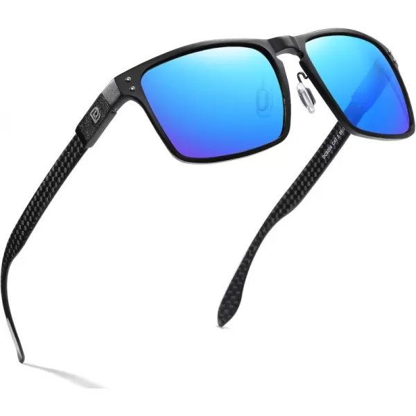 DUCO Sunglasses Men Retro Square Polarized UV Protection Carbon Fiber Sun Glasses for Fishing DC8208Black Frame Revo Blue Lens