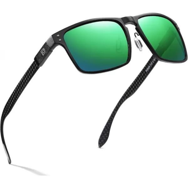 DUCO Sunglasses Men Retro Square Polarized UV Protection Carbon Fiber Sun Glasses for Fishing DC8208Black Frame Revo Green Lens