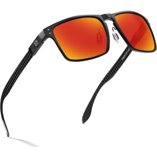 DUCO Sunglasses Men Retro Square Polarized UV Protection Carbon Fiber Sun Glasses for Fishing DC8208Black Frame Revo Red Lens