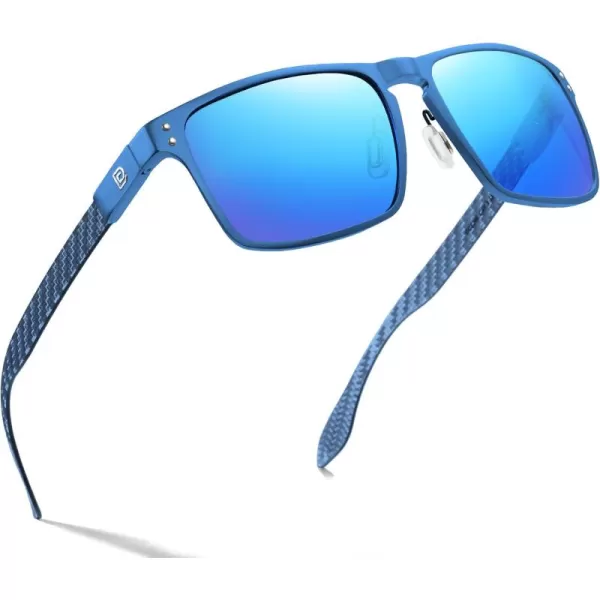 DUCO Sunglasses Men Retro Square Polarized UV Protection Carbon Fiber Sun Glasses for Fishing DC8208Blue Frame Revo Blue Lens