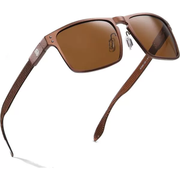 DUCO Sunglasses Men Retro Square Polarized UV Protection Carbon Fiber Sun Glasses for Fishing DC8208Brown