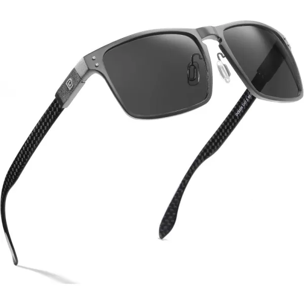 DUCO Sunglasses Men Retro Square Polarized UV Protection Carbon Fiber Sun Glasses for Fishing DC8208Gunmetal Frame Grey Lens