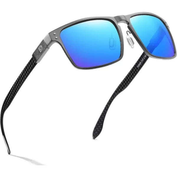 DUCO Sunglasses Men Retro Square Polarized UV Protection Carbon Fiber Sun Glasses for Fishing DC8208Gunmetal Frame Revo Blue Lens