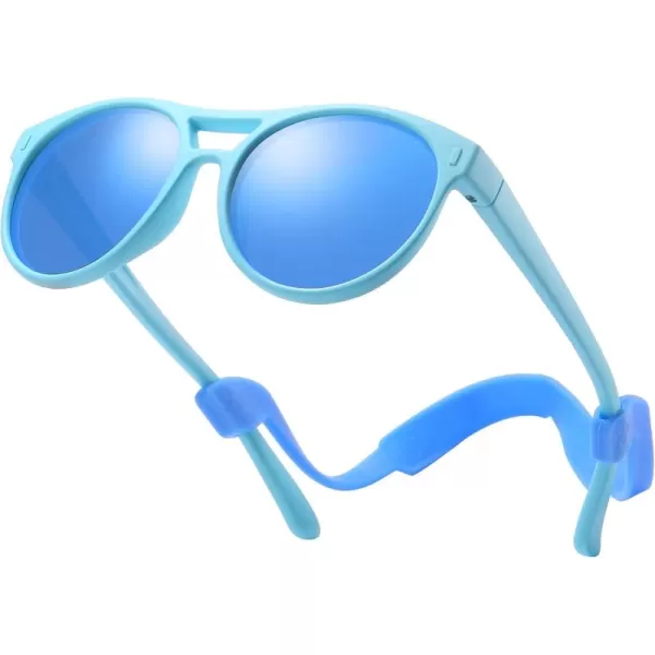 DUCO Sunglasses for Kids Boys Girls UV Protection Vintage Flexible Safety Polarized Sun Glasses with Strap DK030Cyan Blue