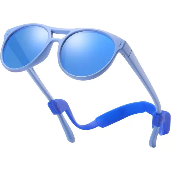 DUCO Sunglasses for Kids Boys Girls UV Protection Vintage Flexible Safety Polarized Sun Glasses with Strap DK030Dark Blue