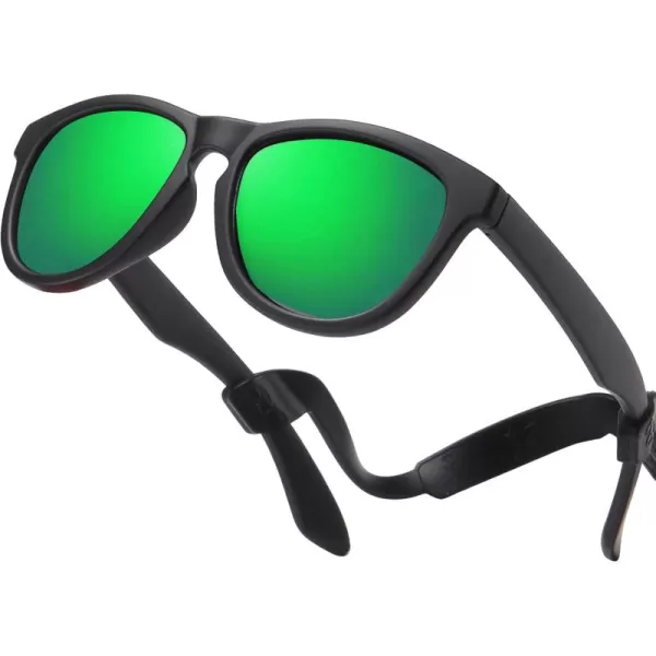DUCO Toddler Sunglasses for Boys Girls Age 35 Polarized Kids Sun Glasses with Strap and UV400 Lens DK031Black Green