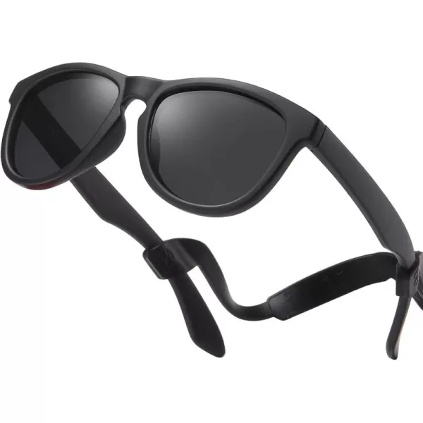 DUCO Toddler Sunglasses for Boys Girls Age 35 Polarized Kids Sun Glasses with Strap and UV400 Lens DK031Black Grey