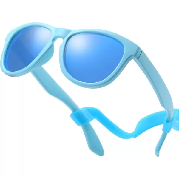 DUCO Toddler Sunglasses for Boys Girls Age 35 Polarized Kids Sun Glasses with Strap and UV400 Lens DK031Shallow Blue