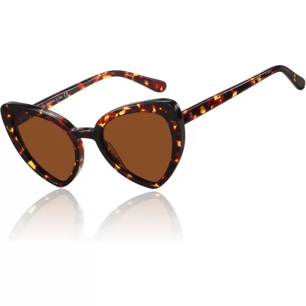 DUCO Trendy Heart Polarized Sunglasses for Women Narrow 1206Tortoise Frame Brown Lens