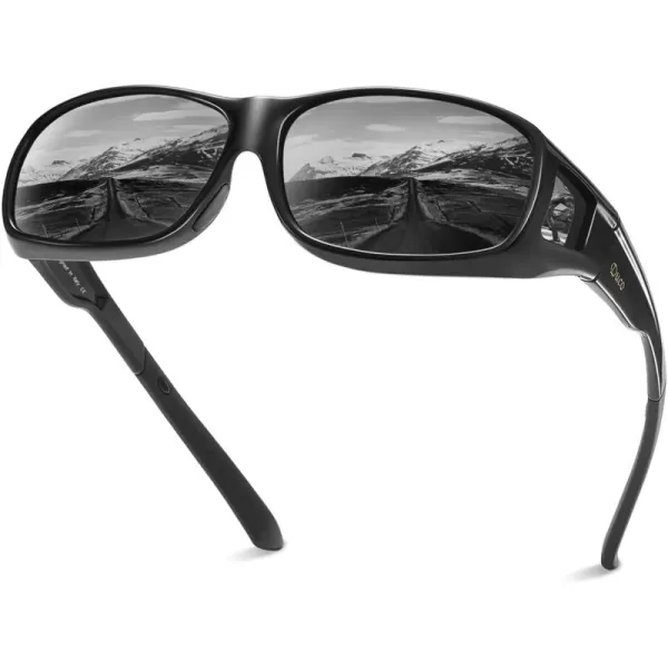 DUCO Wraparound Fitover Glasses Polarized Wear Over Sunglasses for Men Women UV Protection Sun Glasses Driving 8953L Size Black Frame Gray Lens