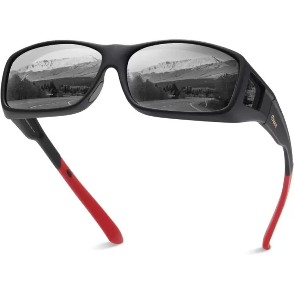 DUCO Wraparound Fitover Glasses Polarized Wear Over Sunglasses for Men Women UV Protection Sun Glasses Driving 8953L Size Black Frame Red Temple Grey Lens