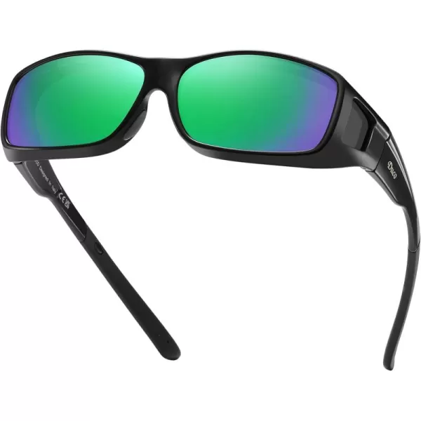 DUCO Wraparound Fitover Glasses Polarized Wear Over Sunglasses for Men Women UV Protection Sun Glasses Driving 8953L Size Black Frame Revo Green
