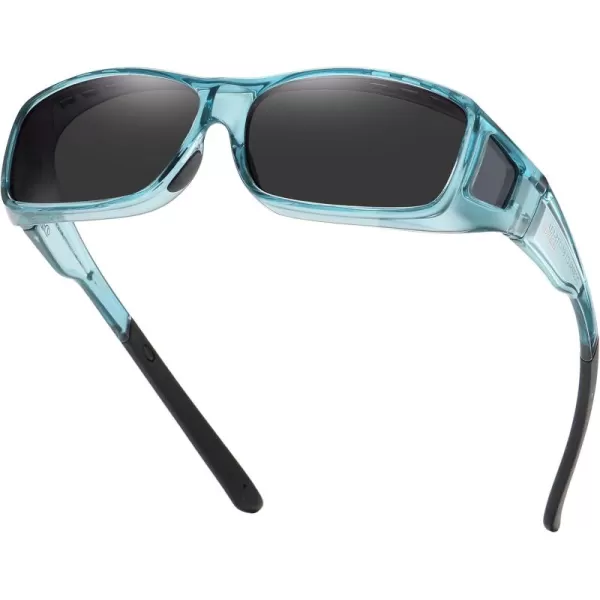 DUCO Wraparound Fitover Glasses Polarized Wear Over Sunglasses for Men Women UV Protection Sun Glasses Driving 8953L Size Clear Blue Frame Grey