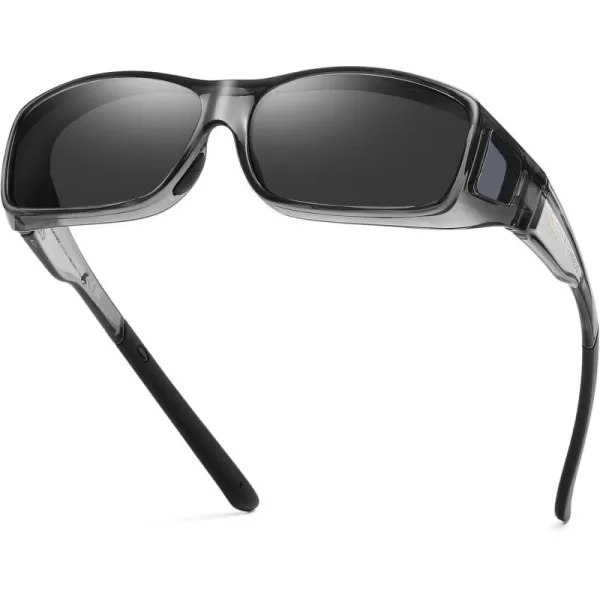 DUCO Wraparound Fitover Glasses Polarized Wear Over Sunglasses for Men Women UV Protection Sun Glasses Driving 8953L Size Clear Grey Frame Grey