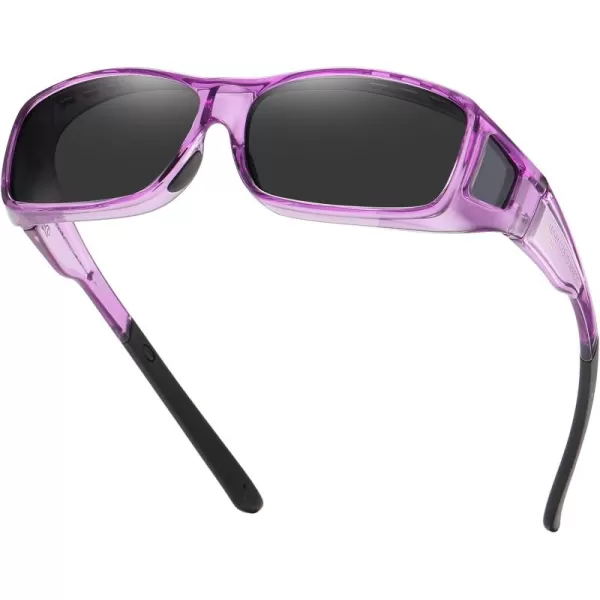 DUCO Wraparound Fitover Glasses Polarized Wear Over Sunglasses for Men Women UV Protection Sun Glasses Driving 8953L Size Clear Purple Frame Grey