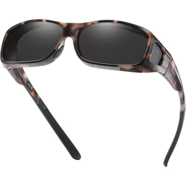 DUCO Wraparound Fitover Glasses Polarized Wear Over Sunglasses for Men Women UV Protection Sun Glasses Driving 8953L Size Grey Tortoise Frame Grey